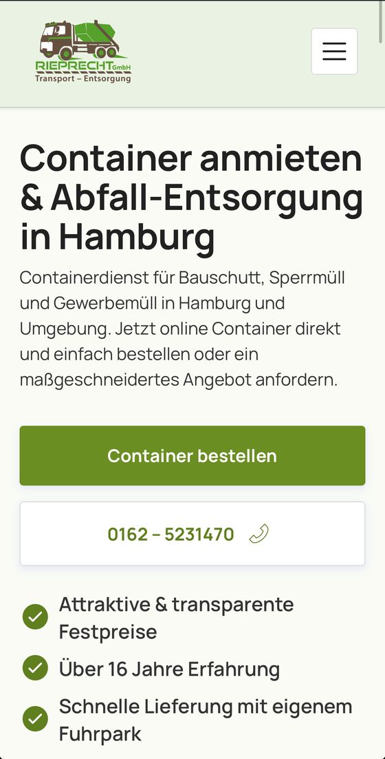 Screenshot der Website der Rieprecht GmbH – Mobilansicht